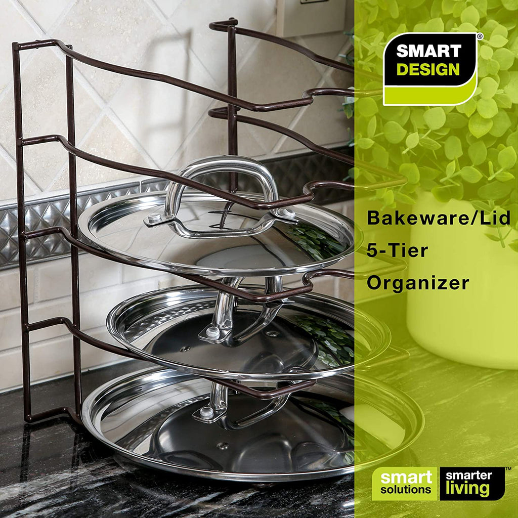 Bakeware and Lid Storage Rack with 4-Compartment Dividers